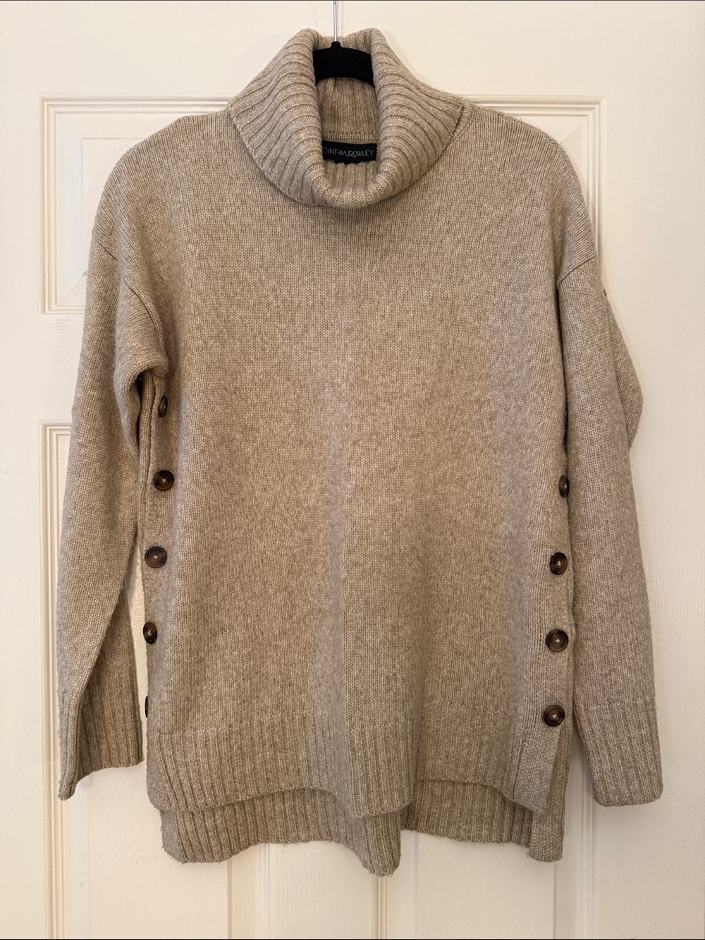 Cynthia Rowley Taupe Button-Side Turtleneck Sweater